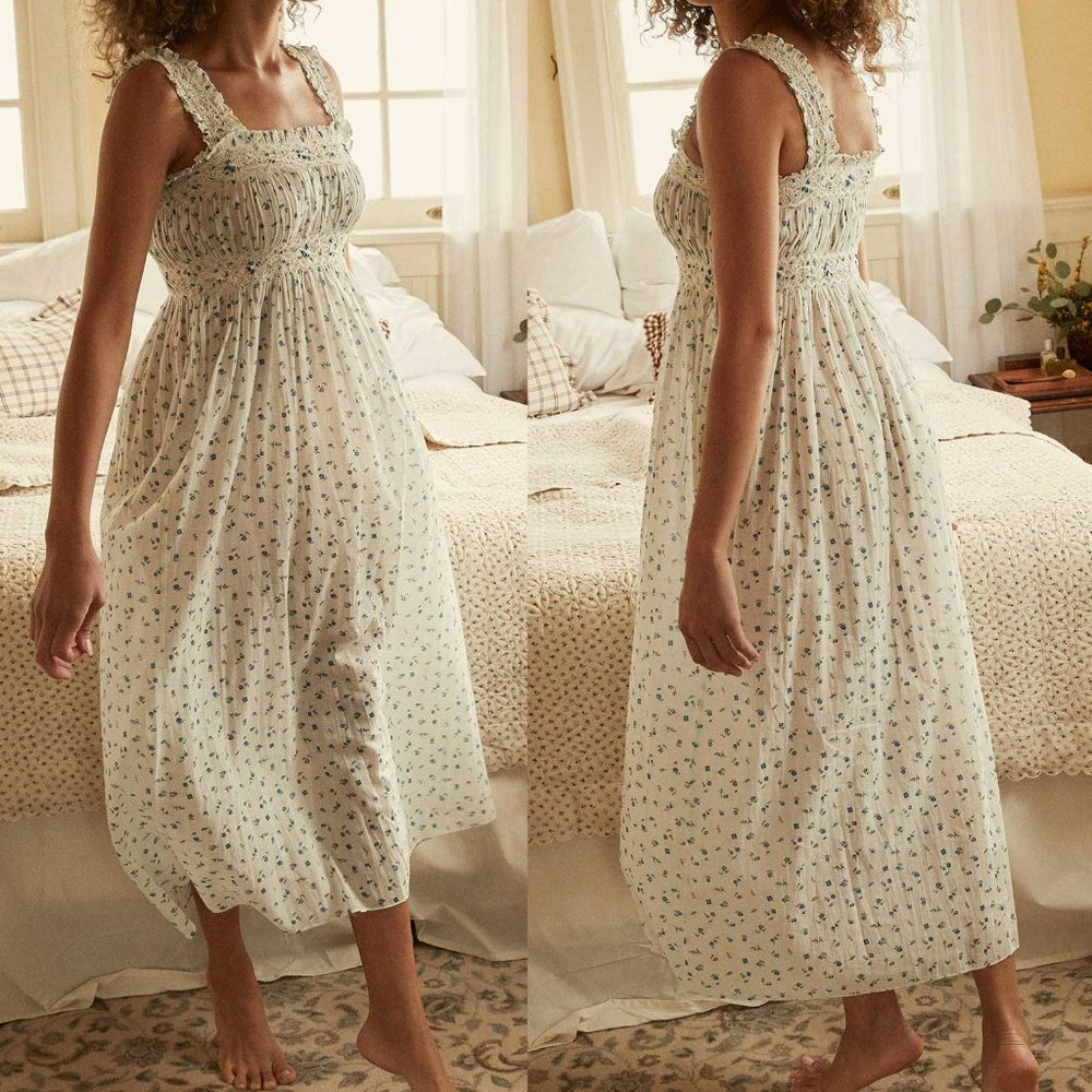 Doen Harbor Nightgown Sleepdress in Blue Sweetpea Size S EUC